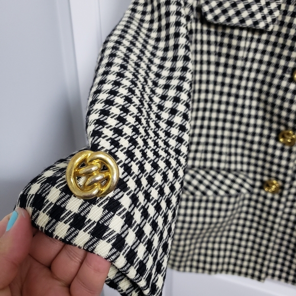 BRAEMAR JEREMY SCOTT 100% Wool Houndstooth Gold Buttons Blazer Jacket - Picture 12 of 14